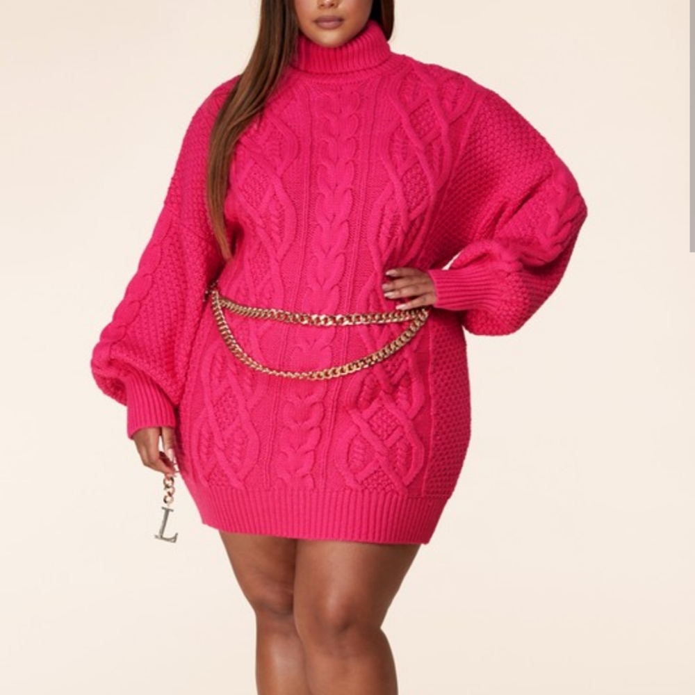 Plus Sexy Sweater Dress with chain belt